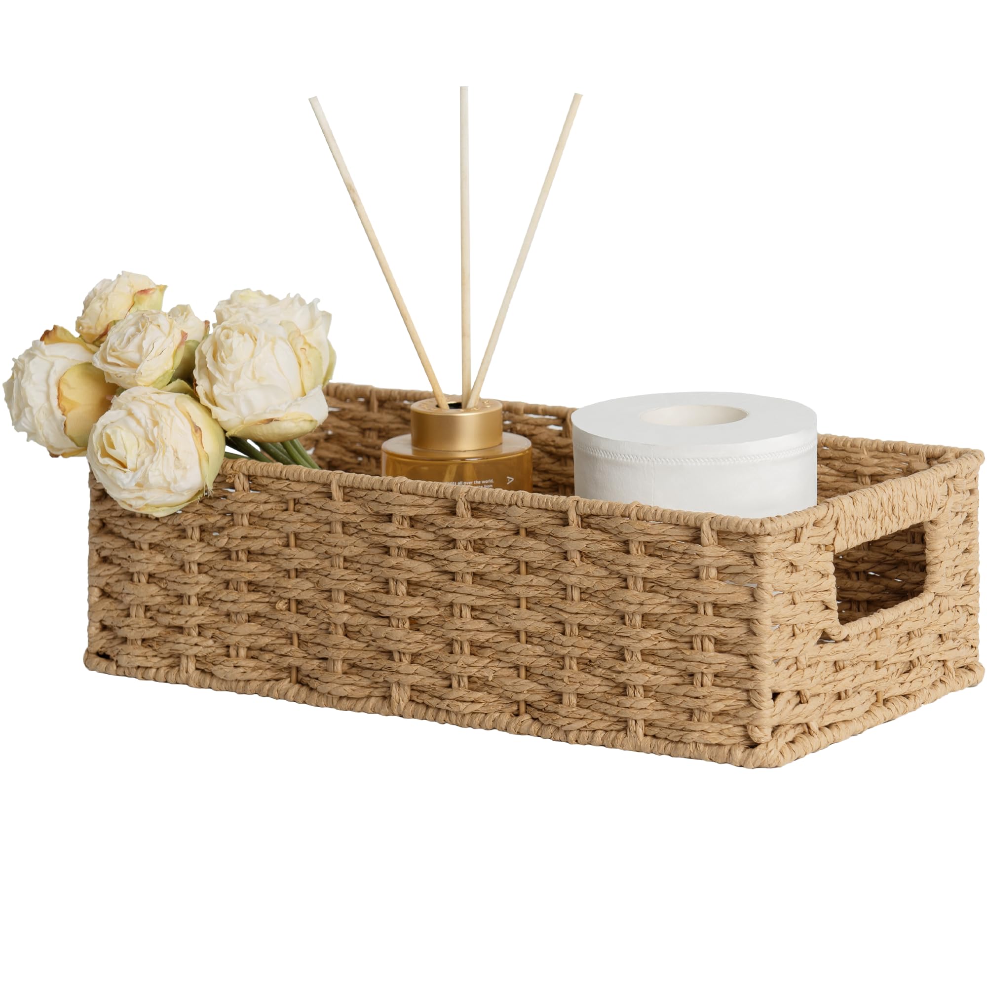 Storageworks Toilet Paper Basket, Orange Round Paper Rope Baskets For Bathroom, Small Toilet Tank Basket, Towel Basket With Buil